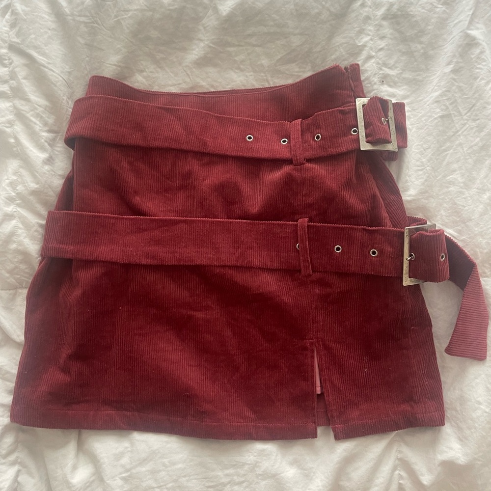 Deep red Eggie skirt with belt detailing